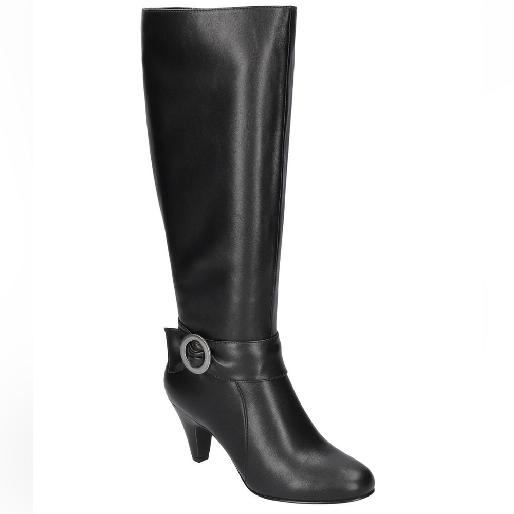 Bella Vita Roma Black Heeled Boots with Buckle, side zipper size 8 NEW